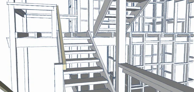 Estructura y escalera en obra — coordinación de seguridad y salud del estudio