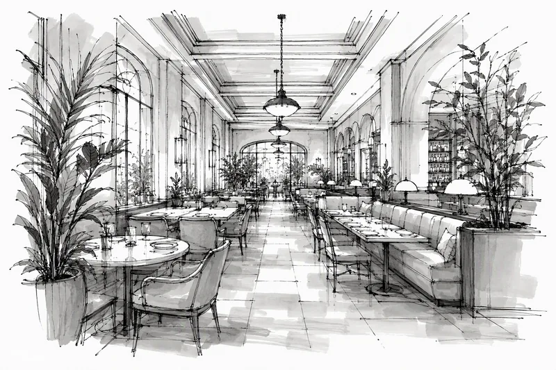 Boceto del interior de un local de restauración — proyecto del estudio