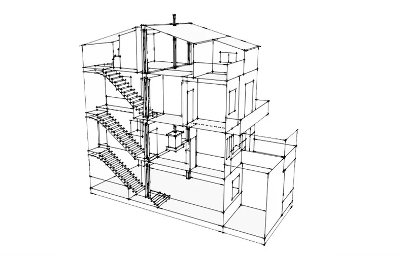 Sección de edificio entre medianeras — proyecto del estudio