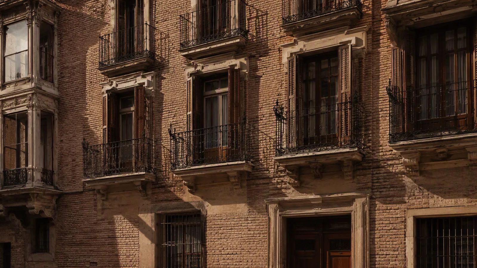 Fachada de ladrillo en el casco histórico de Zaragoza — entorno de trabajo del estudio